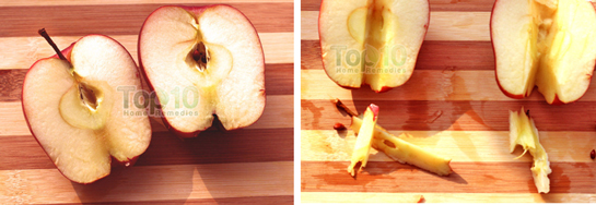 Cắt đôi quả táo và loại bỏ hạt